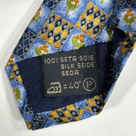 Ermenegildo Zegna Neck Tie Men's Blue Orange 100% Silk Floral Italy 57.5" x 4" - Picture 6 of 8